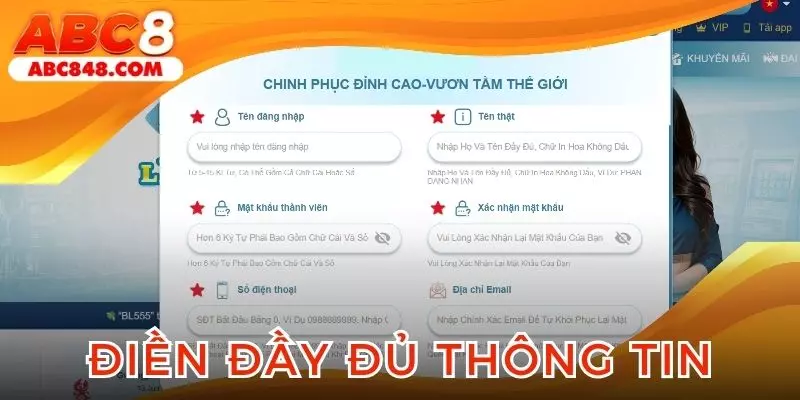 Điền đầy đủ thông tin vào biểu mẫu tạo tài khoản